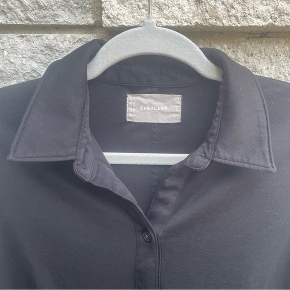 Everlane Black 100% Luxe Cotton Midi Button Front Long Sleeve Shirt Dress Small - Picture 4 of 5